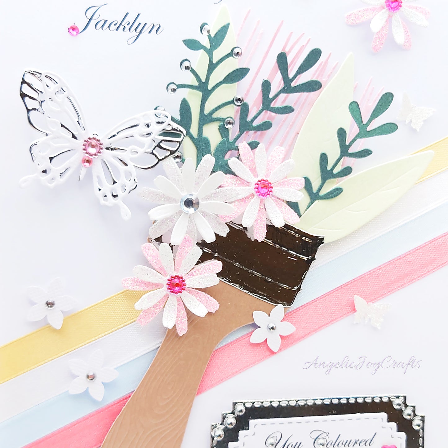 Handmade Personalised 3D Birthday Card with Floral Brush & Butterfly + Complimentary Gift Box | Birthday | Mother's Day