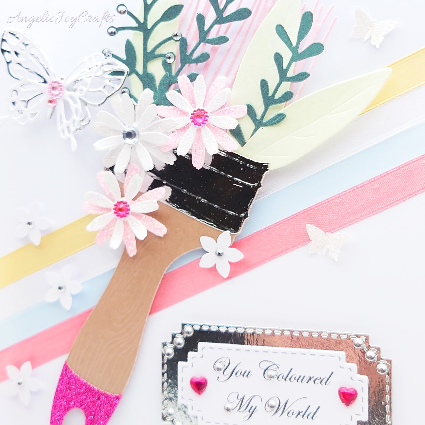 Handmade Personalised 3D Birthday Card with Floral Brush & Butterfly + Complimentary Gift Box | Birthday | Mother's Day