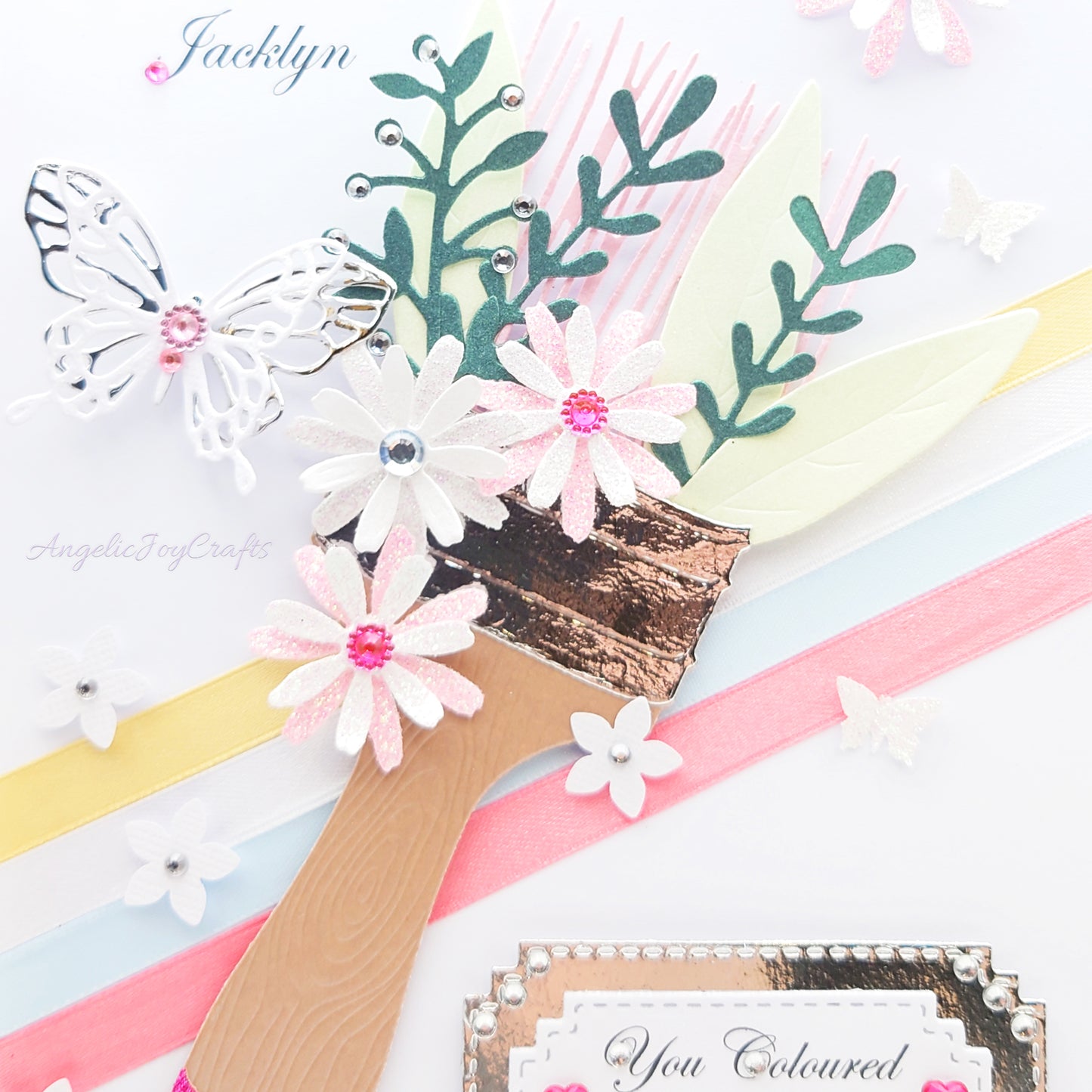 Handmade Personalised 3D Birthday Card with Floral Brush & Butterfly + Complimentary Gift Box | Birthday | Mother's Day