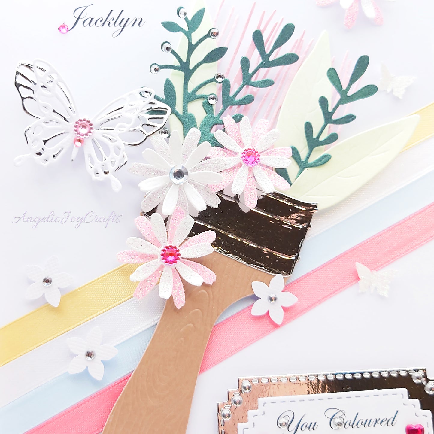 Handmade Personalised 3D Birthday Card with Floral Brush & Butterfly + Complimentary Gift Box | Birthday | Mother's Day