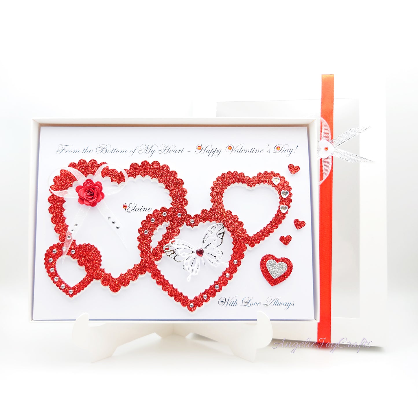 Handmade Personalised 3D Valentine's Day Card with Hearts & Flower Bow + Complimentary Gift Box | Valentine's Day | Birthday | Mother's Day