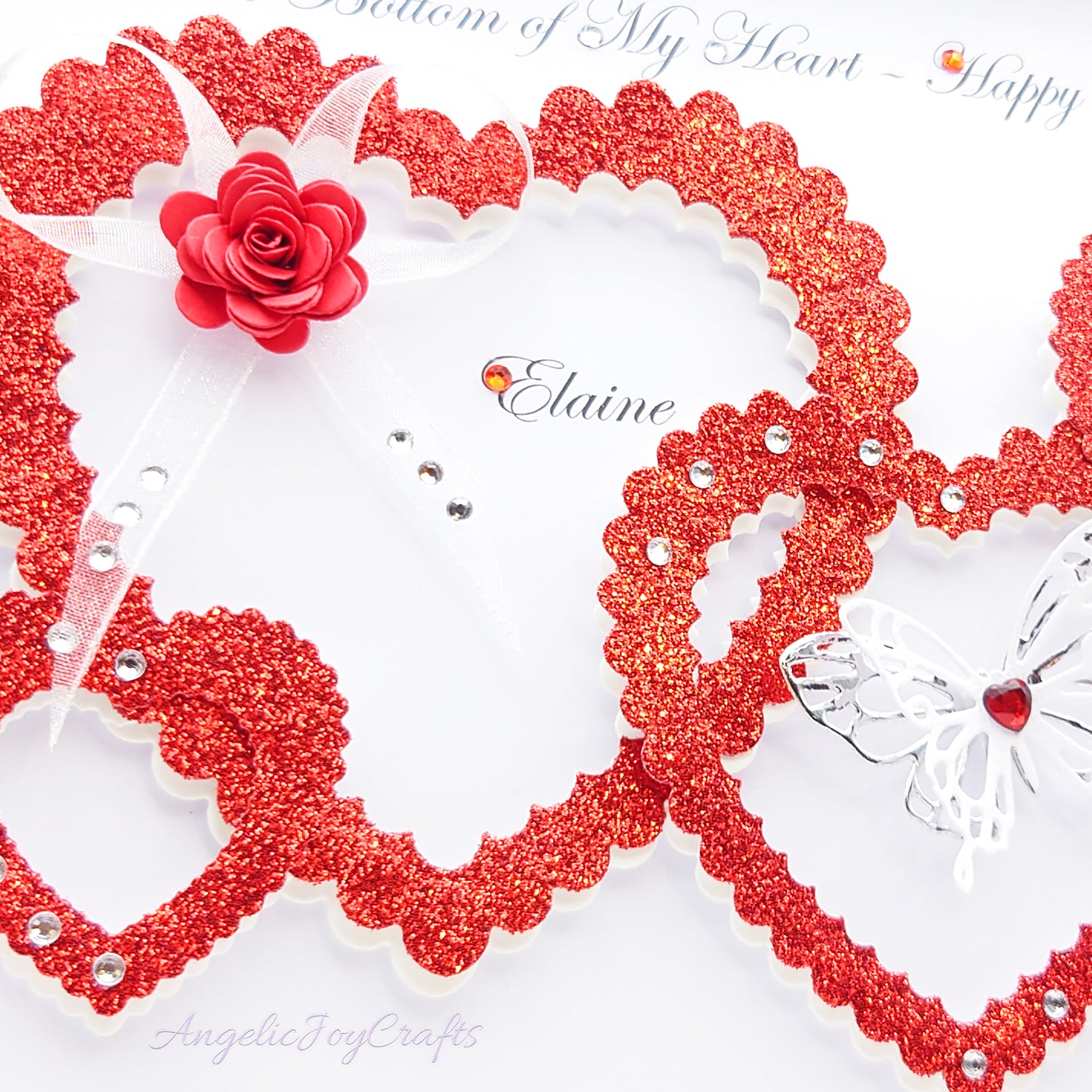 Handmade Personalised 3D Valentine's Day Card with Hearts & Flower Bow + Complimentary Gift Box | Valentine's Day | Birthday | Mother's Day