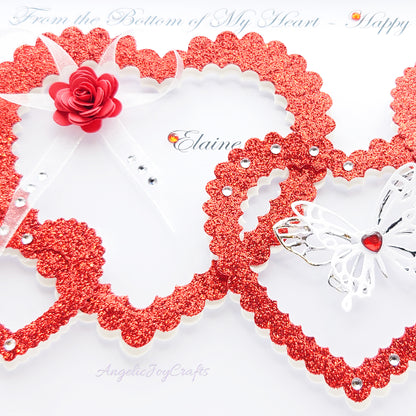 Handmade Personalised 3D Valentine's Day Card with Hearts & Flower Bow + Complimentary Gift Box | Valentine's Day | Birthday | Mother's Day