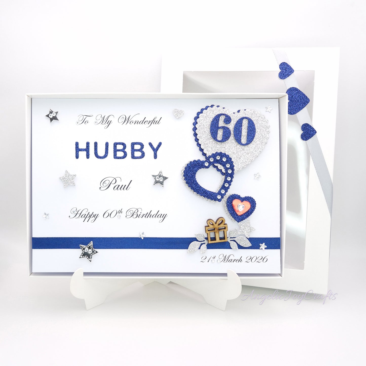 Handmade Personalised 3D Birthday Card with Hearts, Starts & Wooden Gift + Complimentary Gift Box | Birthday | Birthday for Him