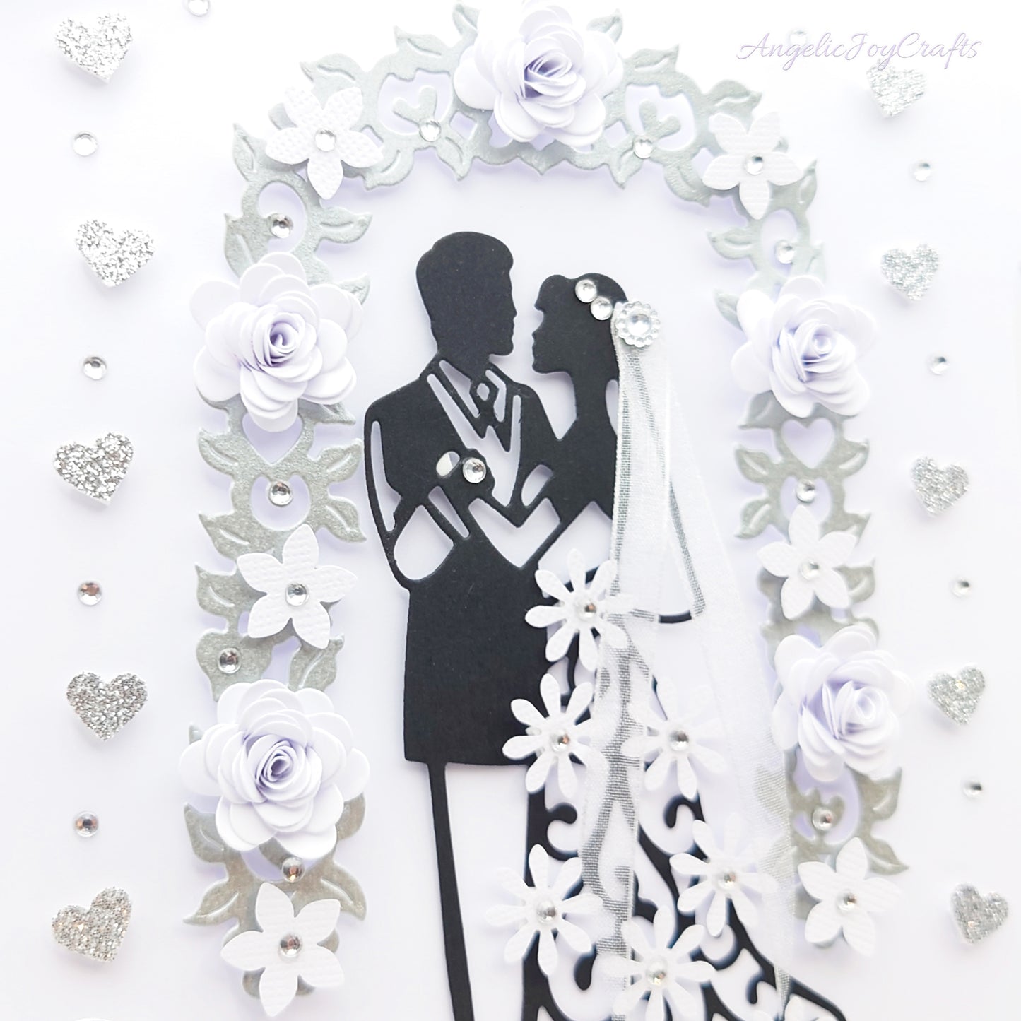 Handmade Personalised 3D Wedding Card with Couple in Floral Arch + Complimentary Gift Box | Anniversary | Wedding | Engagement