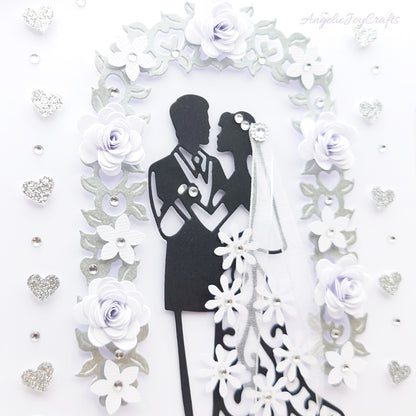 Handmade Personalised 3D Wedding Card with Couple in Floral Arch + Complimentary Gift Box | Anniversary | Wedding | Engagement