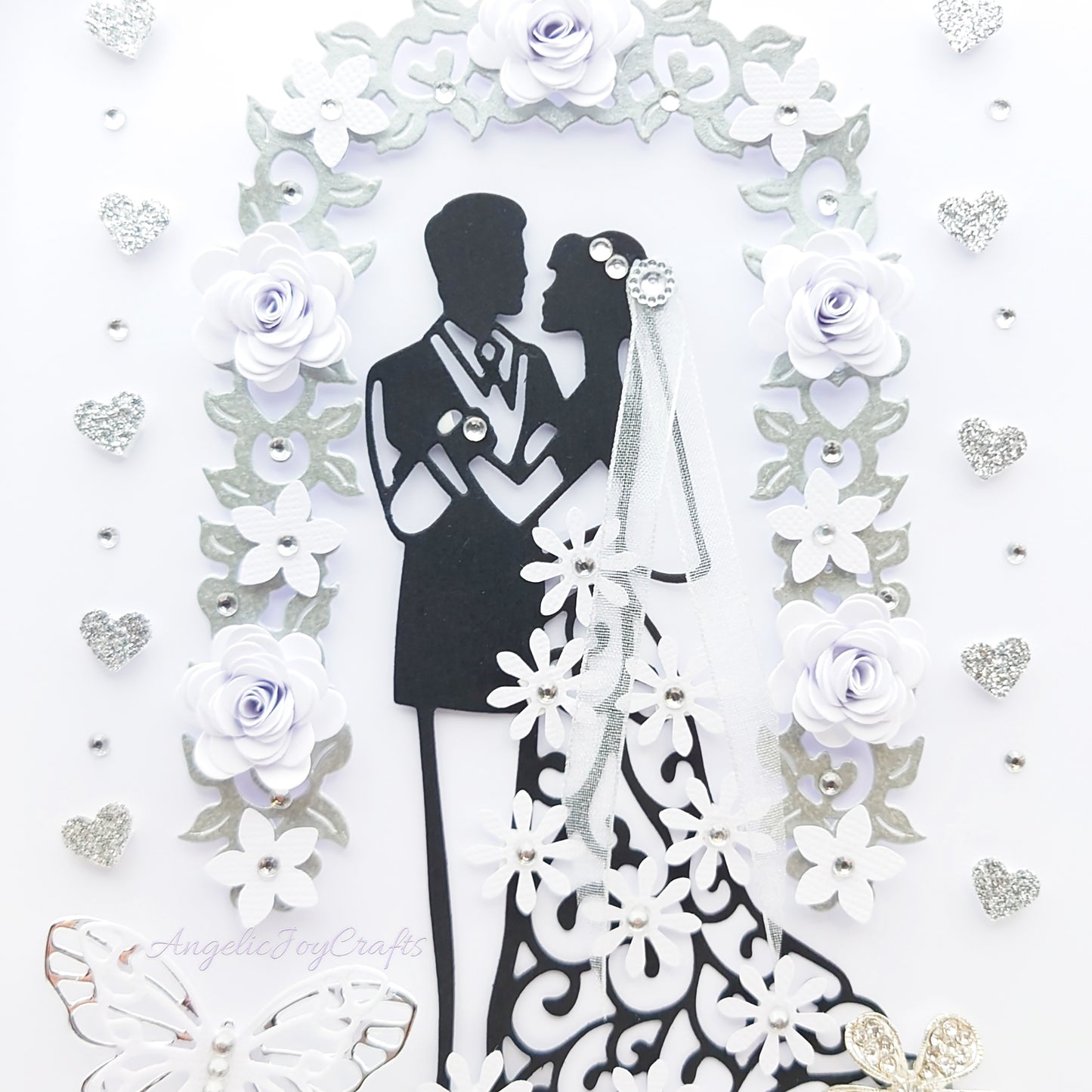 Handmade Personalised 3D Wedding Card with Couple in Floral Arch + Complimentary Gift Box | Anniversary | Wedding | Engagement