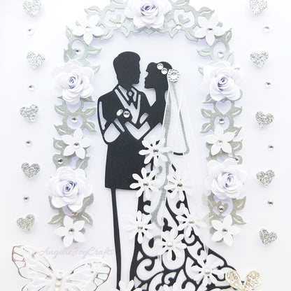 Handmade Personalised 3D Wedding Card with Couple in Floral Arch + Complimentary Gift Box | Anniversary | Wedding | Engagement