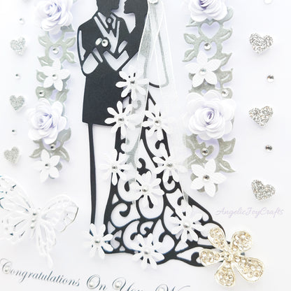 Handmade Personalised 3D Wedding Card with Couple in Floral Arch + Complimentary Gift Box | Anniversary | Wedding | Engagement