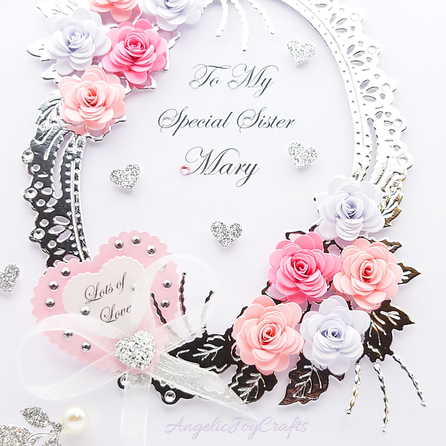 Handmade Personalised 3D Birthday Day Card with Floral Frame Bouquet & Bow + Complimentary Gift Box | Birthday | Mother's Day