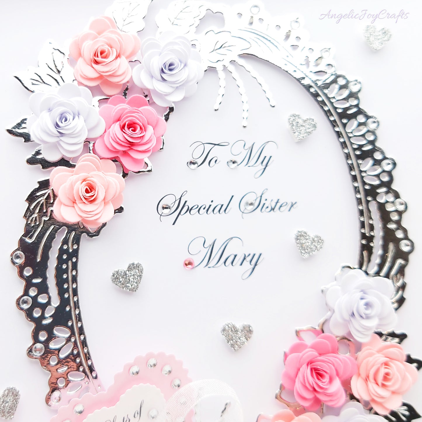 Handmade Personalised 3D Birthday Day Card with Floral Frame Bouquet & Bow + Complimentary Gift Box | Birthday | Mother's Day