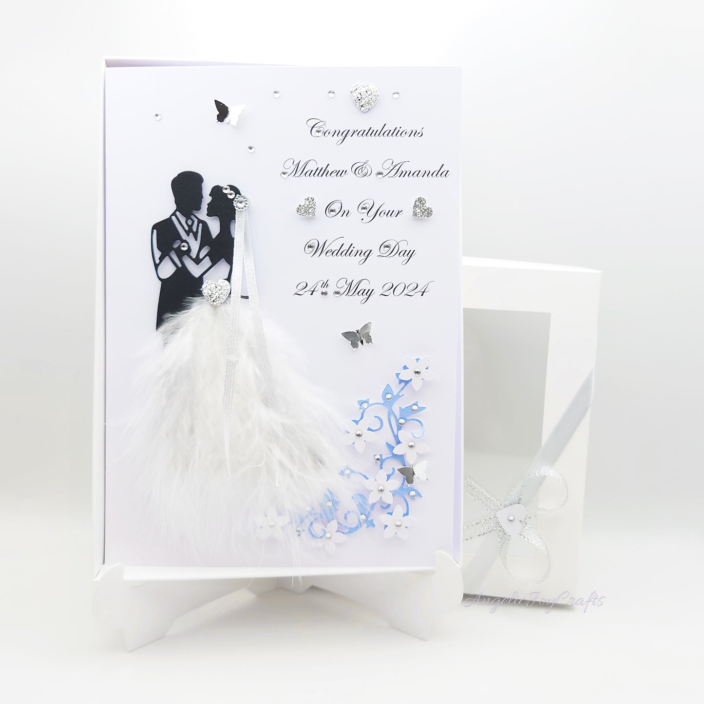 Handmade Personalised 3D Wedding Card with Real Feathers + Complimentary Gift Box | Anniversary | Wedding | Engagement