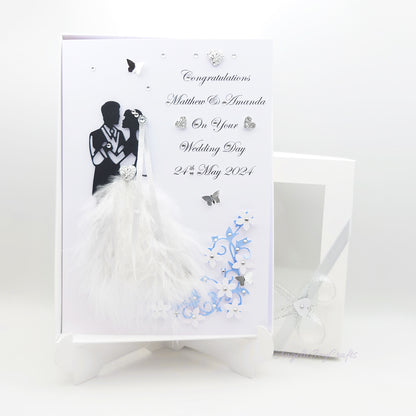 Handmade Personalised 3D Wedding Card with Real Feathers + Complimentary Gift Box | Anniversary | Wedding | Engagement