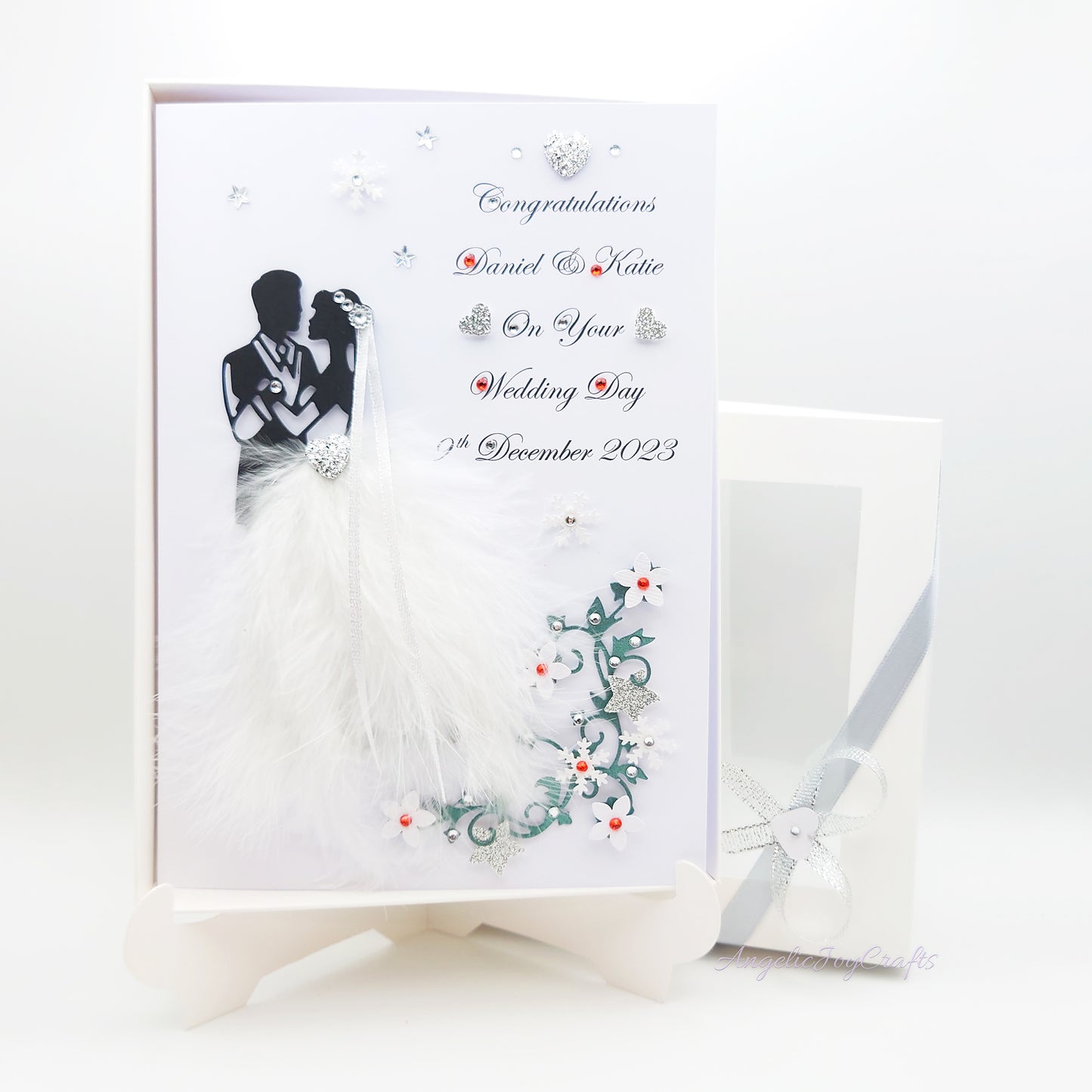 Handmade Personalised 3D Wedding Card with Real Feathers + Complimentary Gift Box | Anniversary | Wedding | Engagement