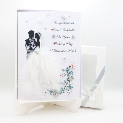 Handmade Personalised 3D Wedding Card with Real Feathers + Complimentary Gift Box | Anniversary | Wedding | Engagement