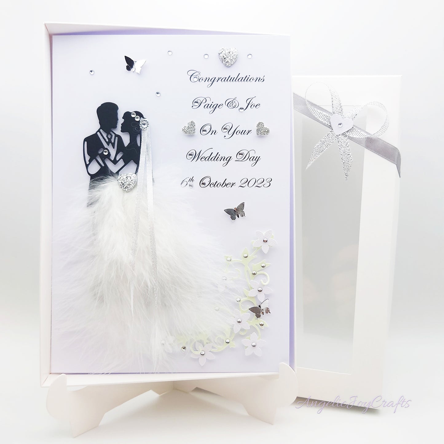 Handmade Personalised 3D Wedding Card with Real Feathers + Complimentary Gift Box | Anniversary | Wedding | Engagement