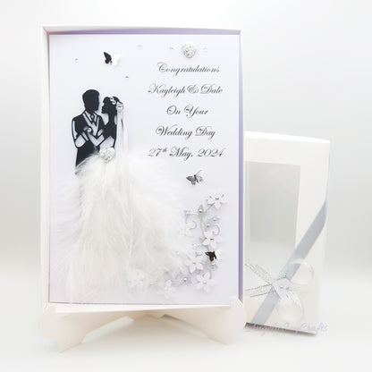 Handmade Personalised 3D Wedding Card with Real Feathers + Complimentary Gift Box | Anniversary | Wedding | Engagement