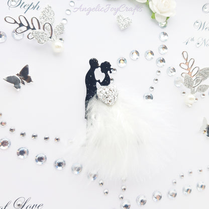 Handmade Personalised 3D Wedding Card with Gem Hearts & Real Feather + Complimentary Gift Box | Anniversary | Wedding | Engagement