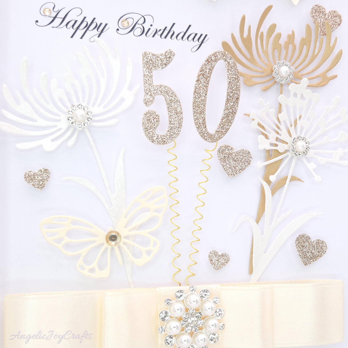 Handmade Personalised 3D Birthday Card with Flowers & Brooch Bow + Complimentary Gift Box | Birthday | Mother's Day