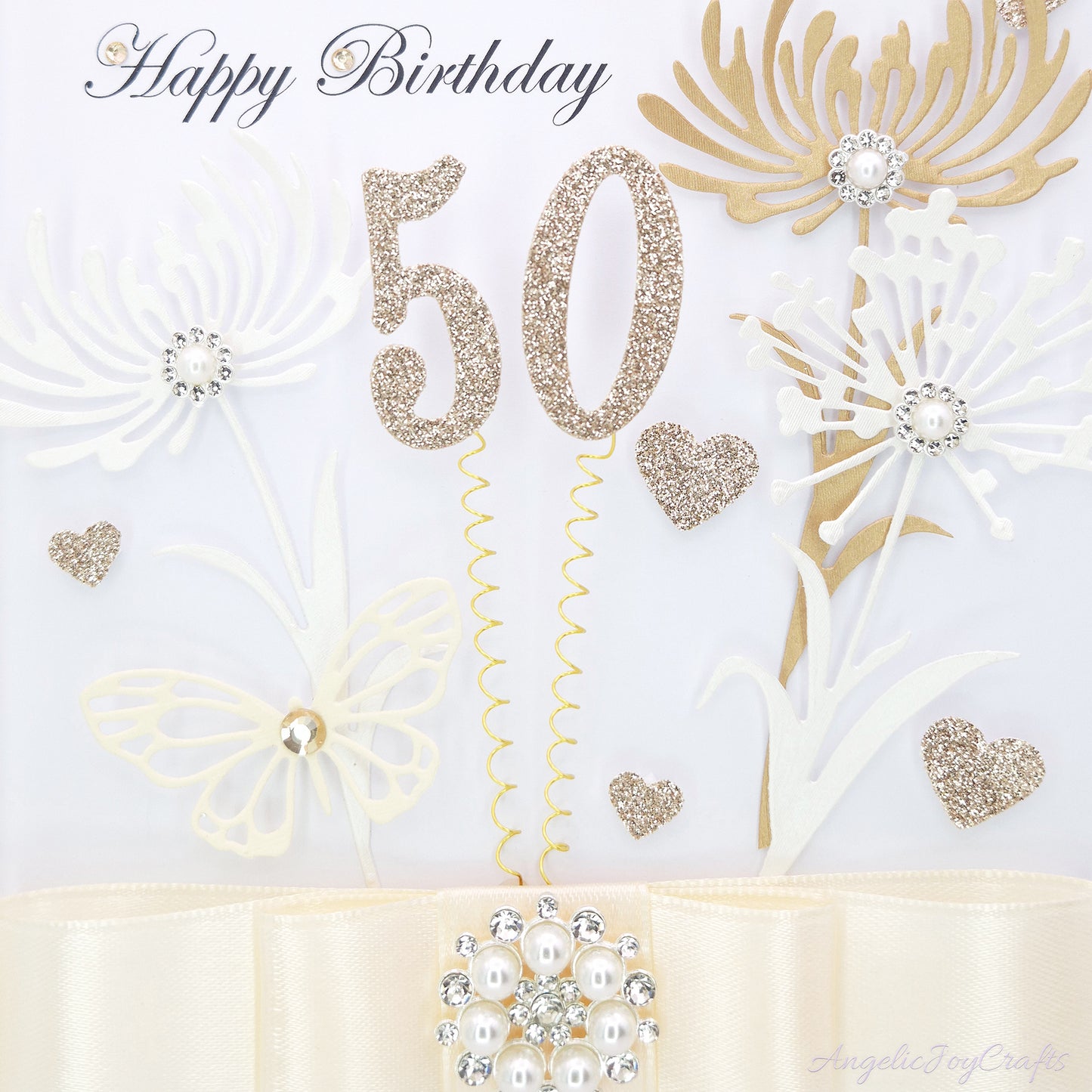 Handmade Personalised 3D Birthday Card with Flowers & Brooch Bow + Complimentary Gift Box | Birthday | Mother's Day
