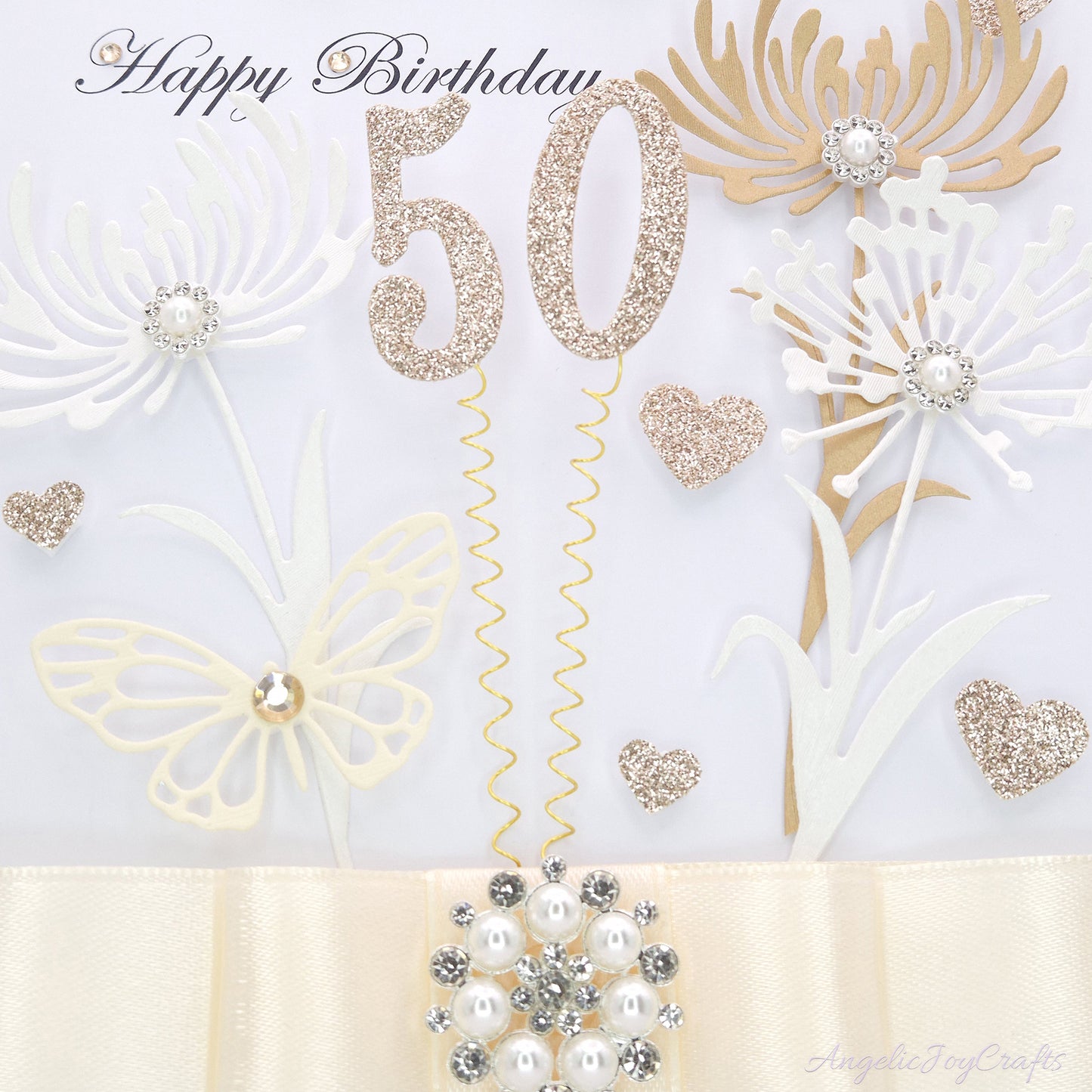 Handmade Personalised 3D Birthday Card with Flowers & Brooch Bow + Complimentary Gift Box | Birthday | Mother's Day