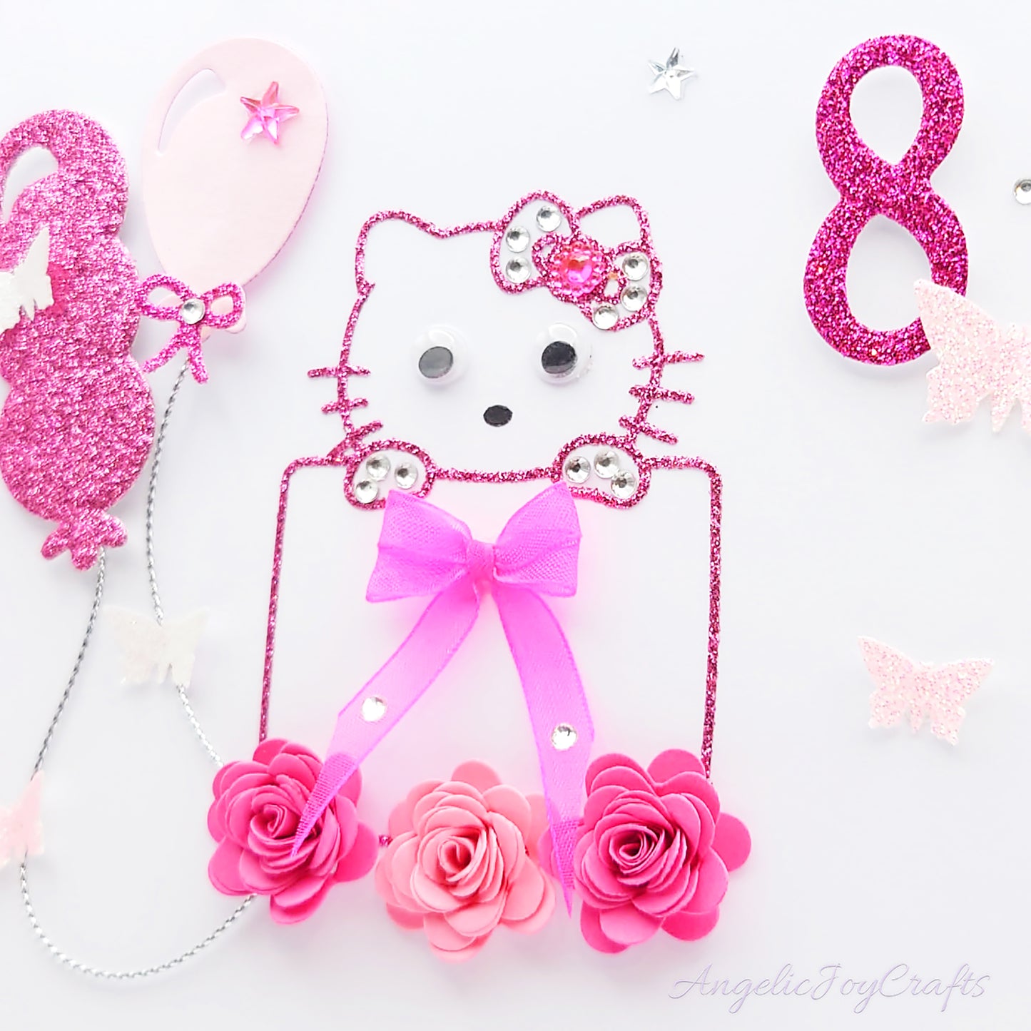 Handmade Personalised 3D Child Birthday Card with Kitty, Baloons & Flowers + Complimentary Gift Box | Baby Shower | Child Birthday | Baby Born | Birthday