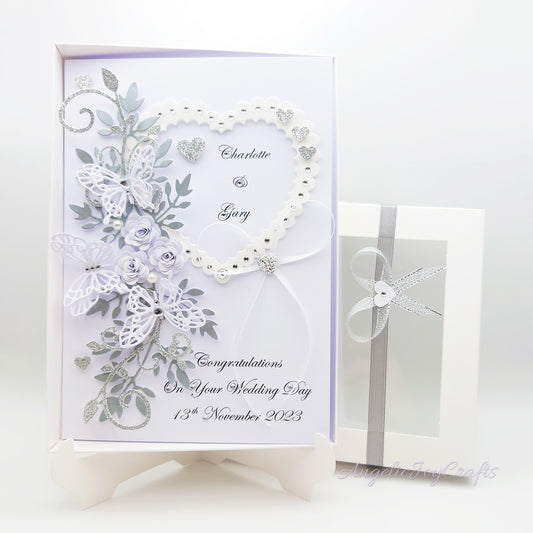 Handmade Personalised 3D Wedding Card with Floral Swirls, Heart & Butterflies + Complimentary Gift Box | Anniversary | Wedding | Engagement