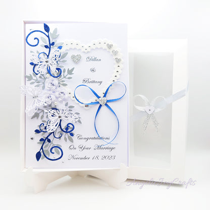 Handmade Personalised 3D Wedding Card with Floral Swirls, Heart & Butterflies + Complimentary Gift Box | Anniversary | Wedding | Engagement
