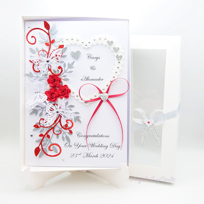 Handmade Personalised 3D Wedding Card with Floral Swirls, Heart & Butterflies + Complimentary Gift Box | Anniversary | Wedding | Engagement