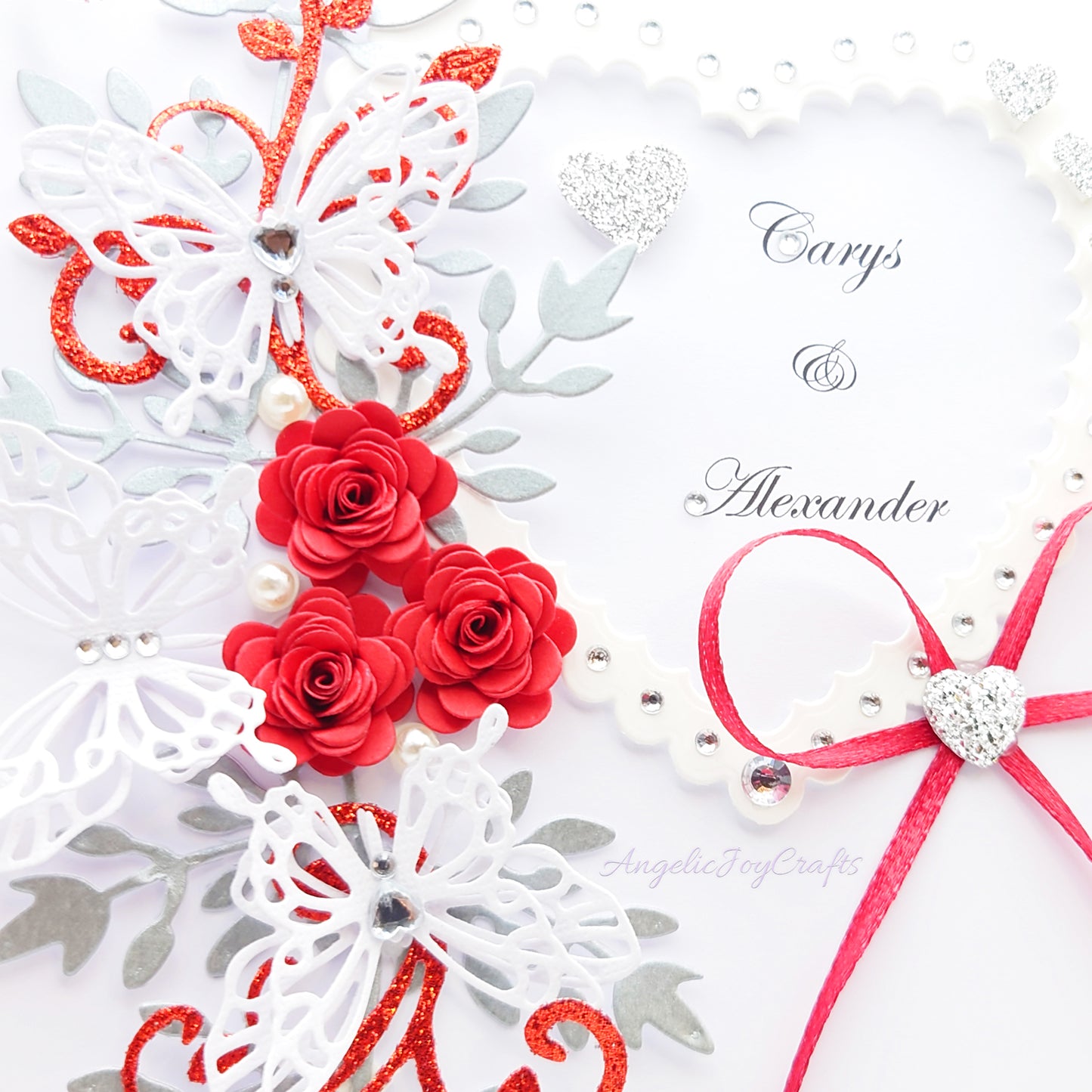 Handmade Personalised 3D Wedding Card with Floral Swirls, Heart & Butterflies + Complimentary Gift Box | Anniversary | Wedding | Engagement