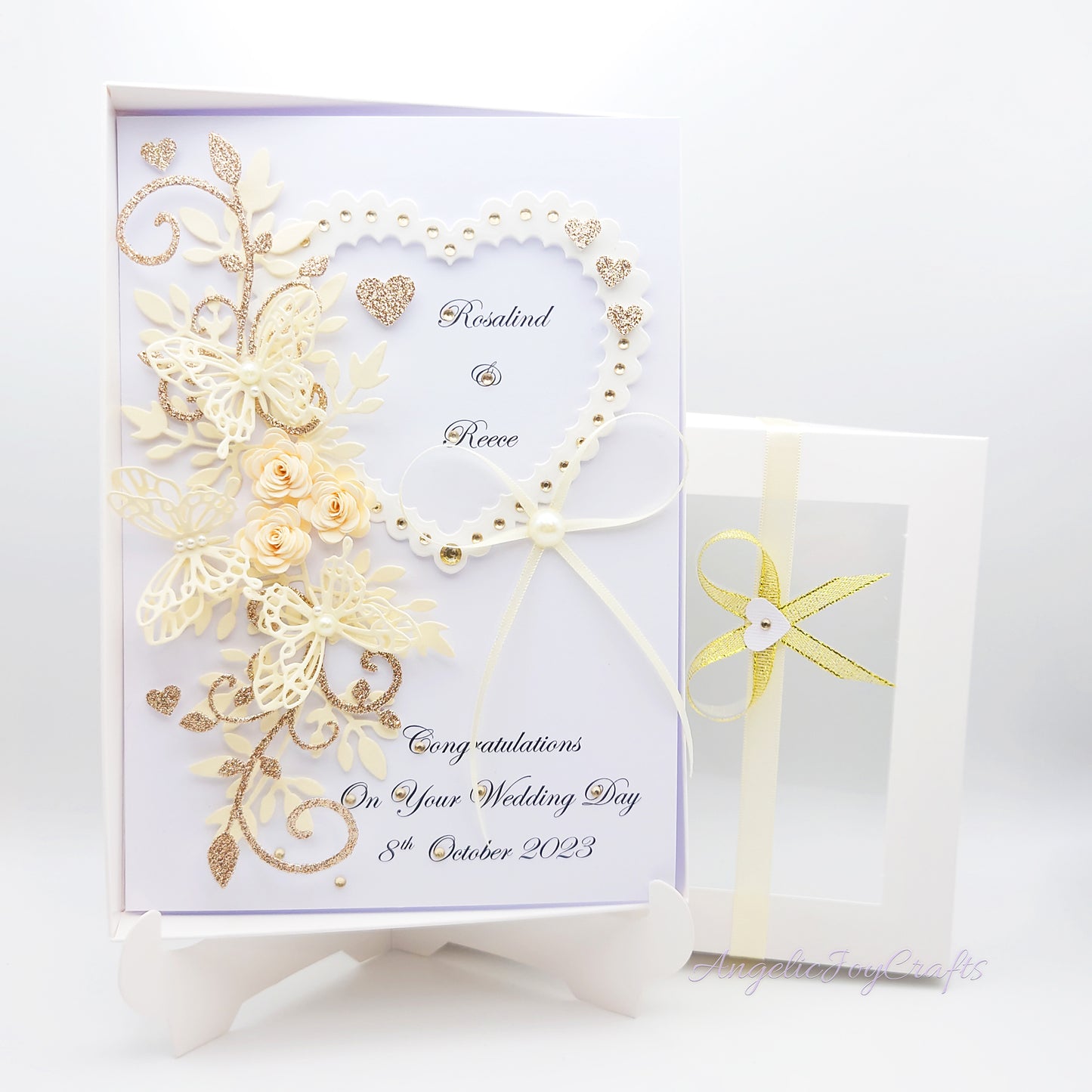Handmade Personalised 3D Wedding Card with Floral Swirls, Heart & Butterflies + Complimentary Gift Box | Anniversary | Wedding | Engagement
