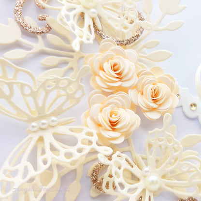 Handmade Personalised 3D Wedding Card with Floral Swirls, Heart & Butterflies + Complimentary Gift Box | Anniversary | Wedding | Engagement