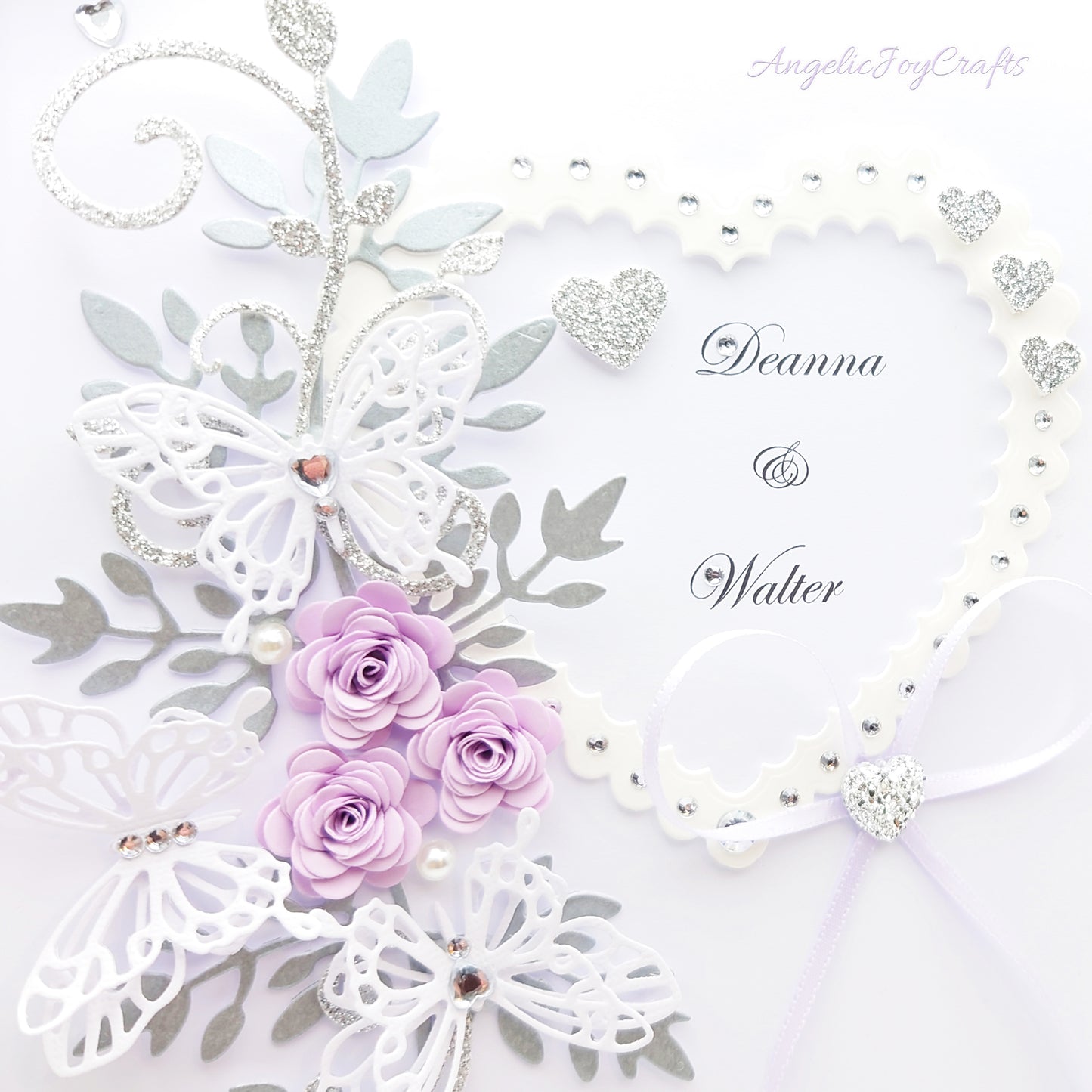 Handmade Personalised 3D Wedding Card with Floral Swirls, Heart & Butterflies + Complimentary Gift Box | Anniversary | Wedding | Engagement