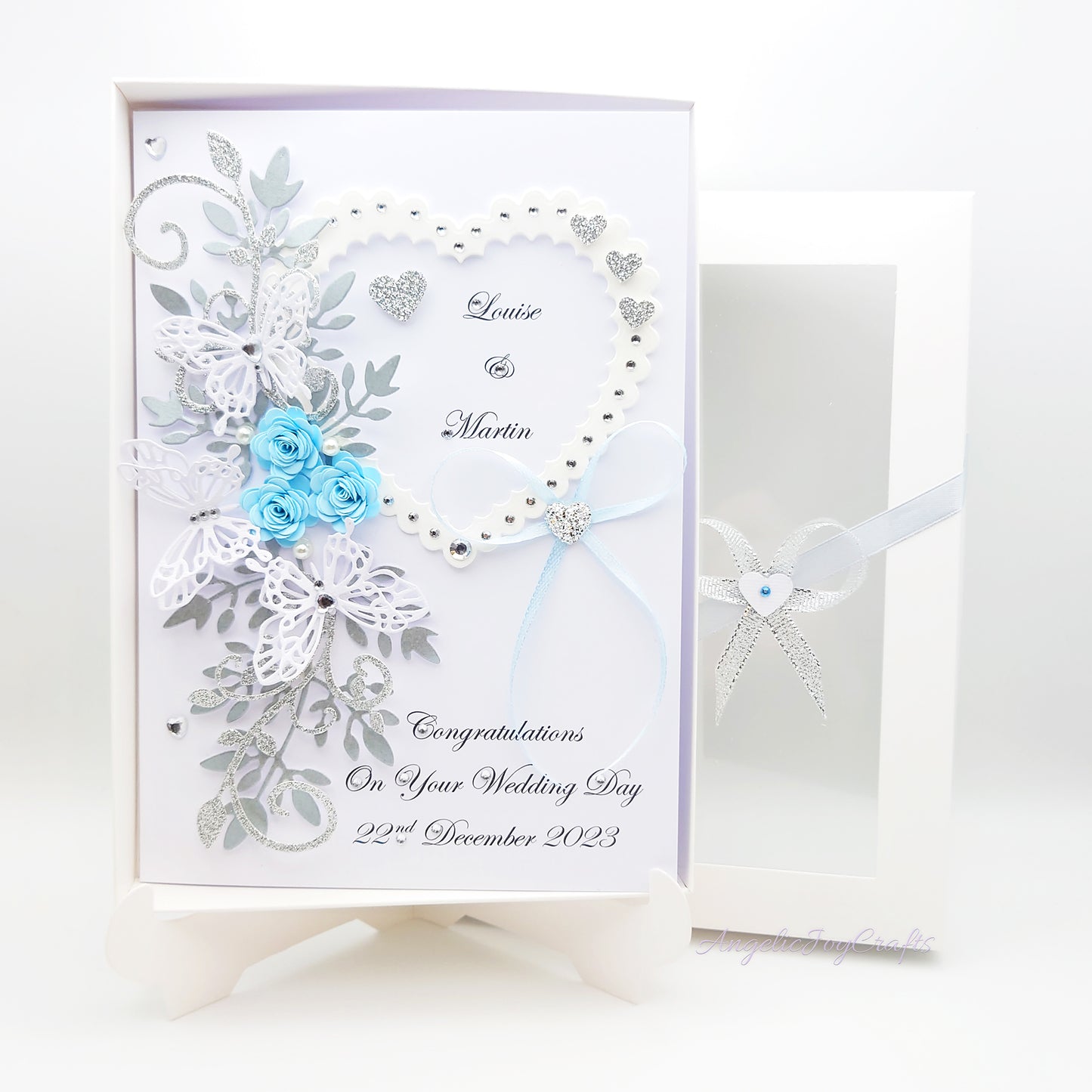 Handmade Personalised 3D Wedding Card with Floral Swirls, Heart & Butterflies + Complimentary Gift Box | Anniversary | Wedding | Engagement