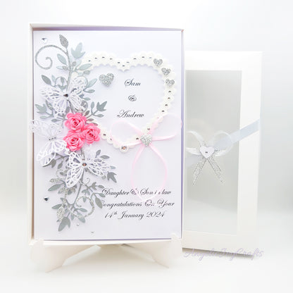 Handmade Personalised 3D Wedding Card with Floral Swirls, Heart & Butterflies + Complimentary Gift Box | Anniversary | Wedding | Engagement