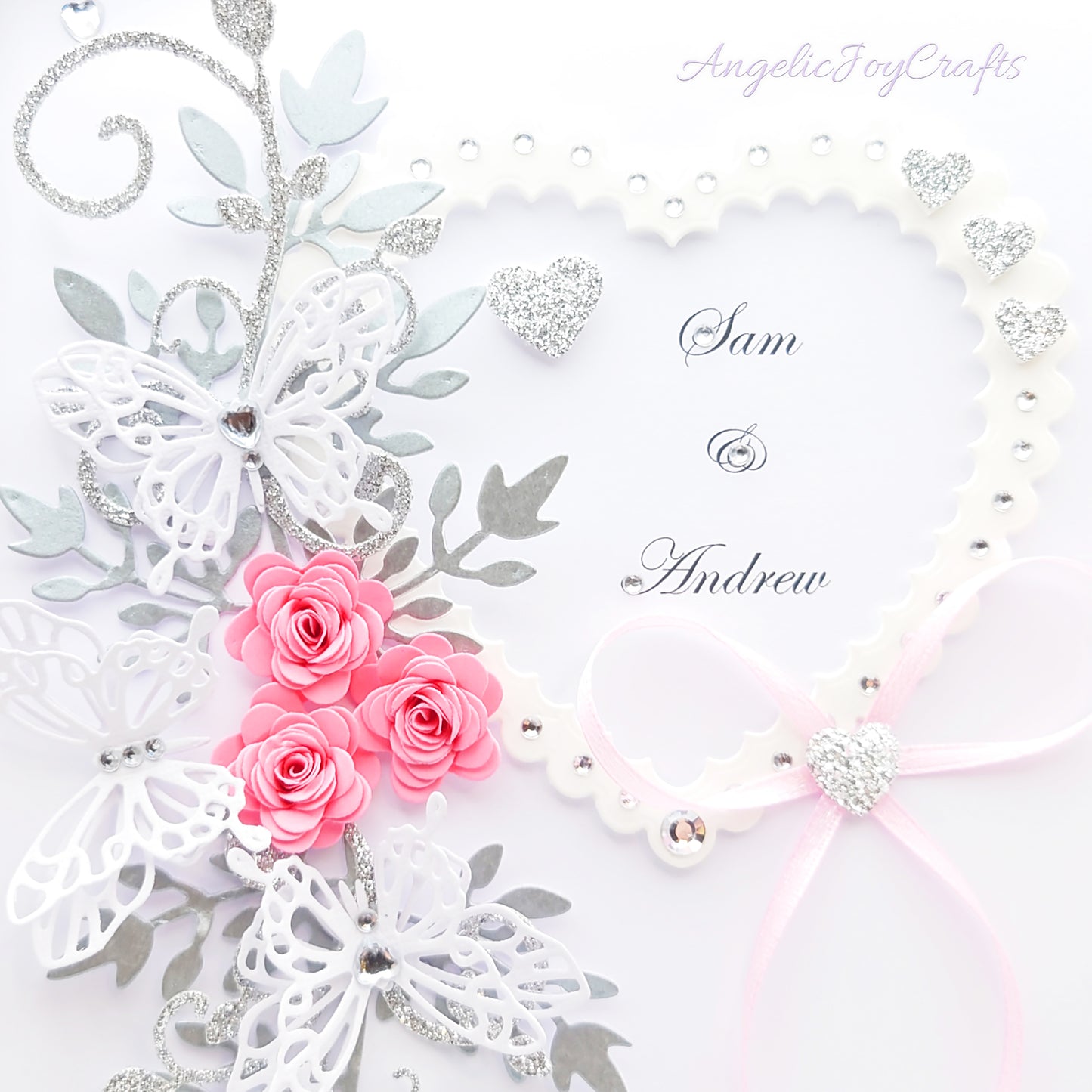 Handmade Personalised 3D Wedding Card with Floral Swirls, Heart & Butterflies + Complimentary Gift Box | Anniversary | Wedding | Engagement