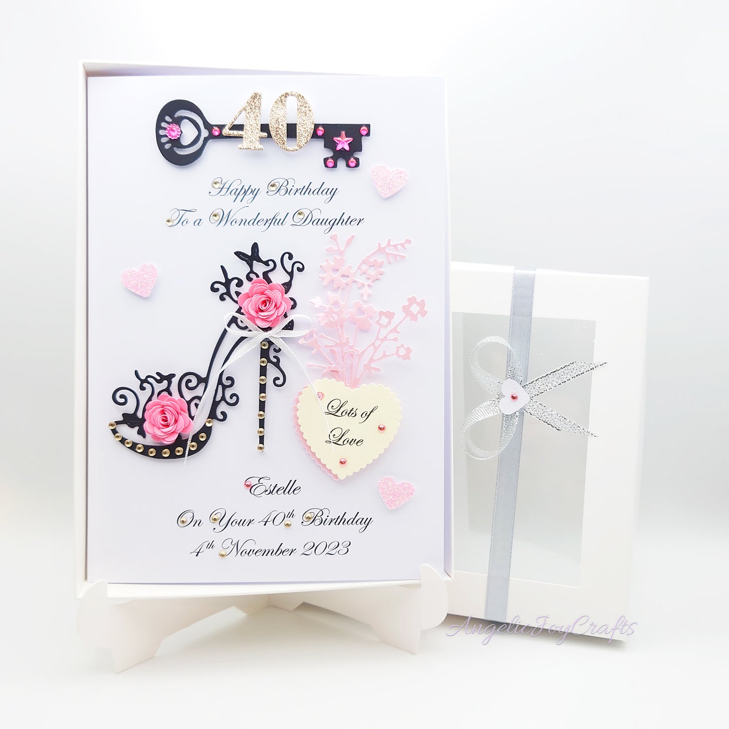 Handmade Personalised 3D Birthday Card with Stiletto, Flowers & Key + Complimentary Gift Box | Birthday | Mother's Day