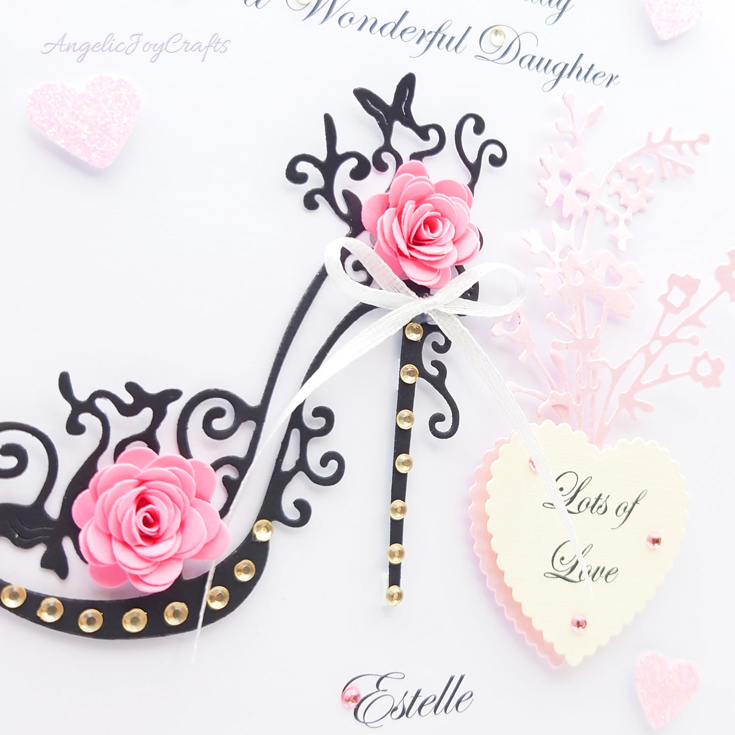 Handmade Personalised 3D Birthday Card with Stiletto, Flowers & Key + Complimentary Gift Box | Birthday | Mother's Day