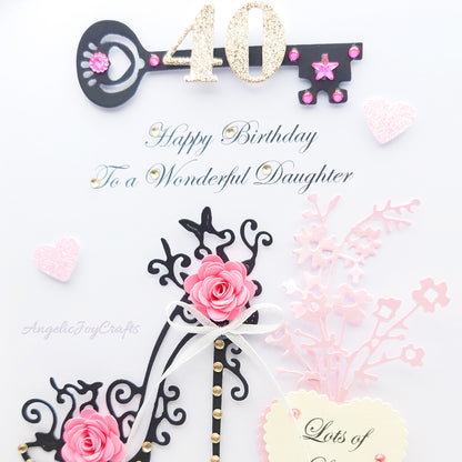 Handmade Personalised 3D Birthday Card with Stiletto, Flowers & Key + Complimentary Gift Box | Birthday | Mother's Day