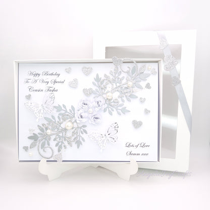 Handmade Personalised 3D Birthday Card with Floral Swirls & Butterflies + Complimentary Gift Box | Birthday | Mother's Day