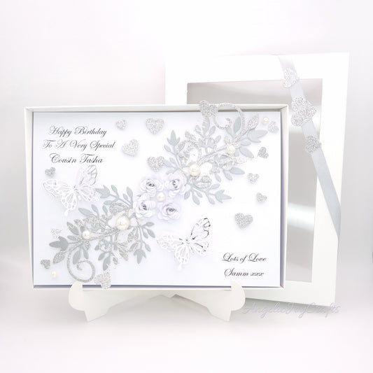 Handmade Personalised 3D Birthday Card with Floral Swirls & Butterflies + Complimentary Gift Box | Birthday | Mother's Day