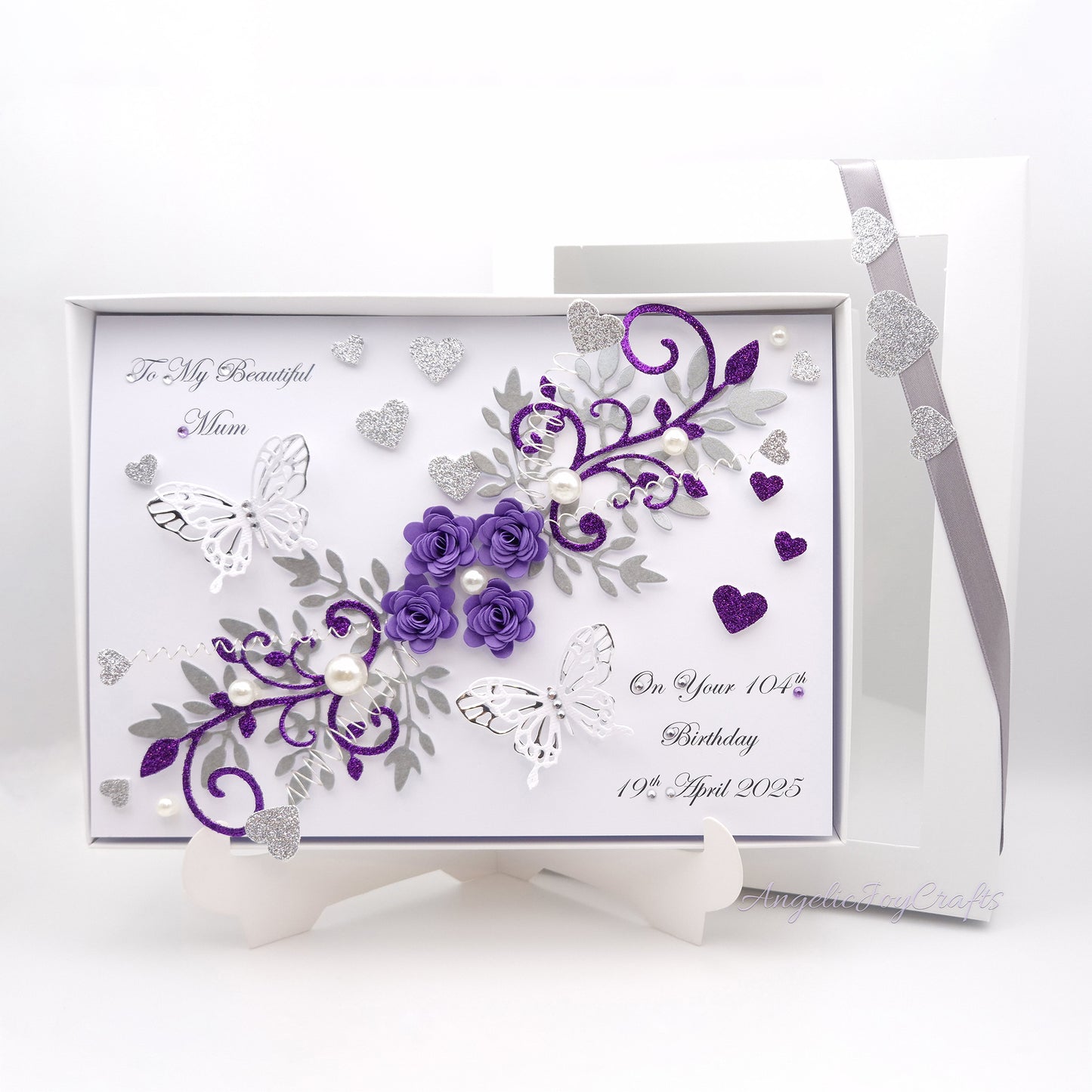 Handmade Personalised 3D Birthday Card with Floral Swirls & Butterflies + Complimentary Gift Box | Birthday | Mother's Day