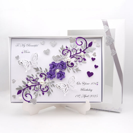 Handmade Personalised 3D Birthday Card with Floral Swirls & Butterflies + Complimentary Gift Box | Birthday | Mother's Day