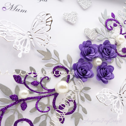 Handmade Personalised 3D Birthday Card with Floral Swirls & Butterflies + Complimentary Gift Box | Birthday | Mother's Day