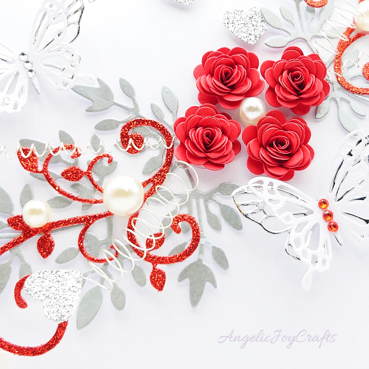 Handmade Personalised 3D Ruby Anniversary Card with Floral Swirls & Butterflies + Complimentary Gift Box | Anniversary | Wedding | Engagement