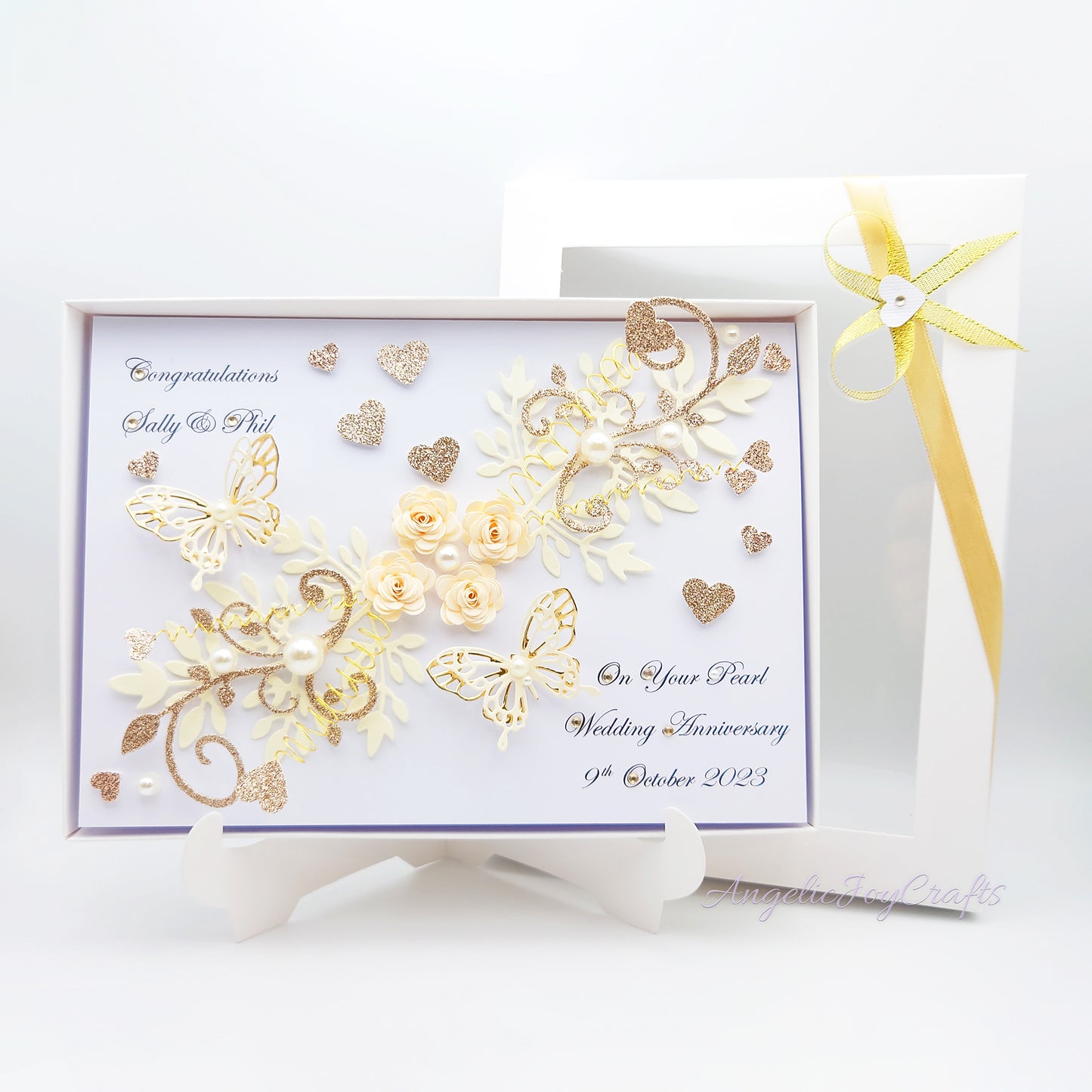 Handmade Personalised 3D Ruby Anniversary Card with Floral Swirls & Butterflies + Complimentary Gift Box | Anniversary | Wedding | Engagement