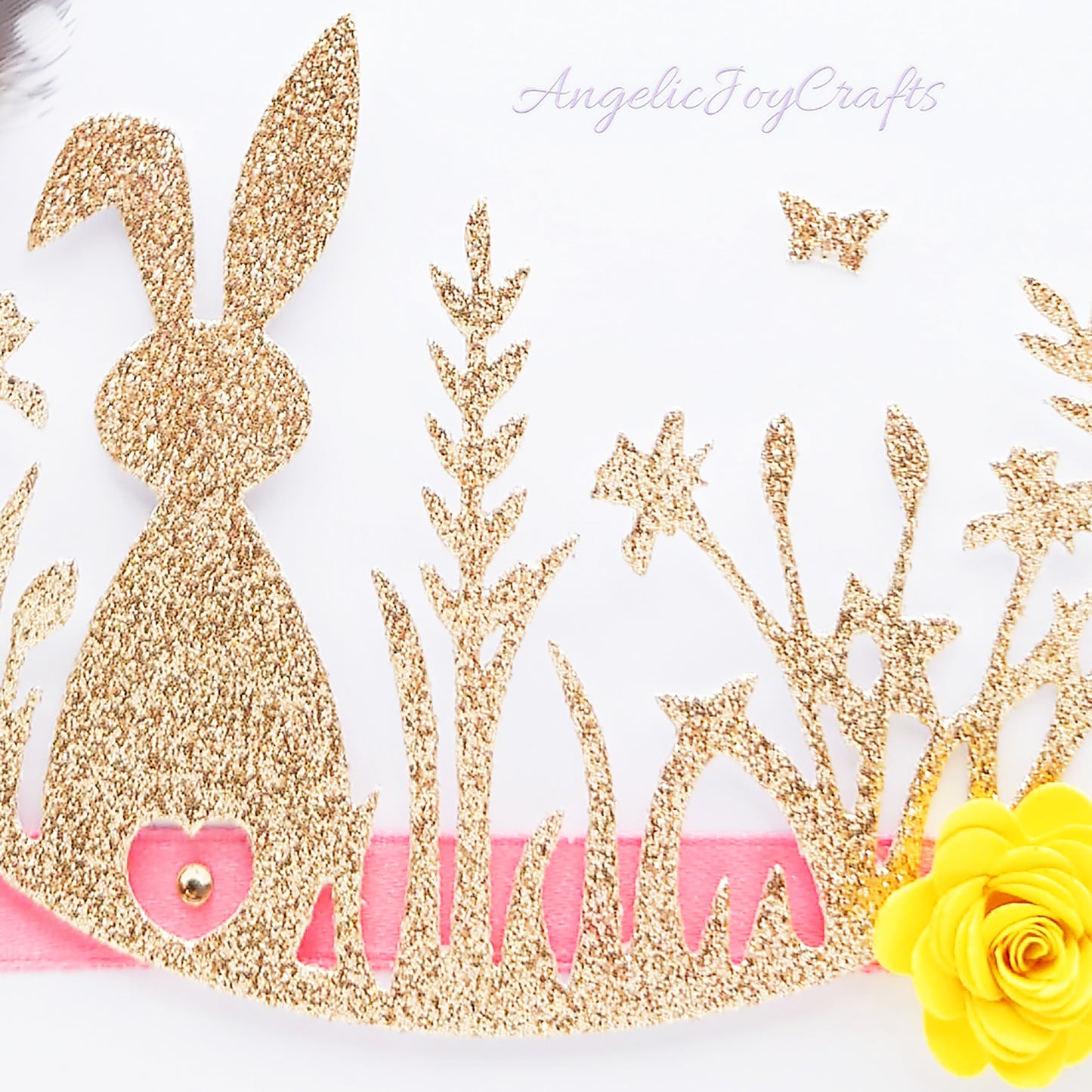 Handmade Personalised 3D Easter Card with Rabbit, Flowers & Feathers + Complimentary Gift Box | Easter