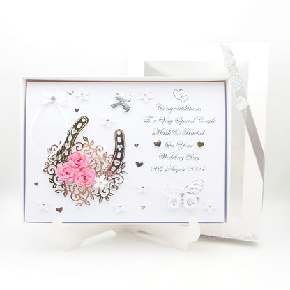 Handmade Personalised 3D Wedding Card with Lucky Floral Horseshoe + Complimentary Gift Box | Anniversary | Wedding | Engagement