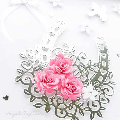 Handmade Personalised 3D Wedding Card with Lucky Floral Horseshoe + Complimentary Gift Box | Anniversary | Wedding | Engagement