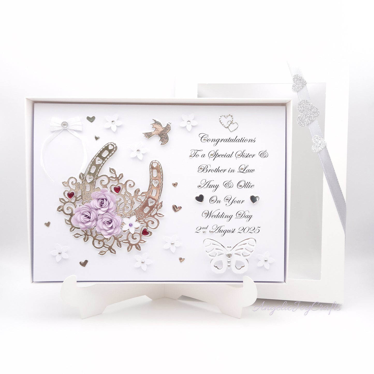 Handmade Personalised 3D Wedding Card with Lucky Floral Horseshoe + Complimentary Gift Box | Anniversary | Wedding | Engagement